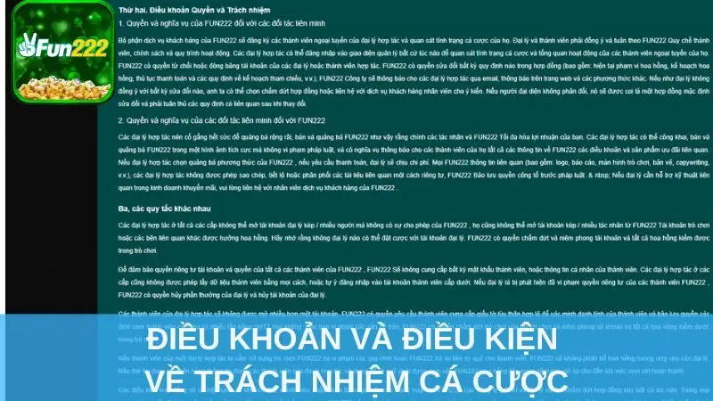 Điều khoản và điều kiện về trách nhiệm cá cược