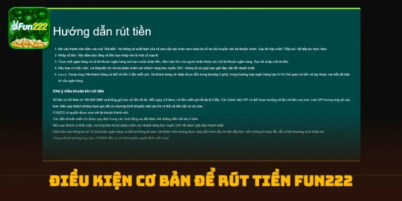 Điều kiện cơ bản để rút tiền FUN222