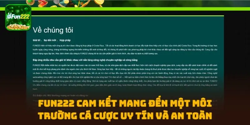 FUN222 cam kết mang đến một môi trường cá cược uy tín và an toàn
