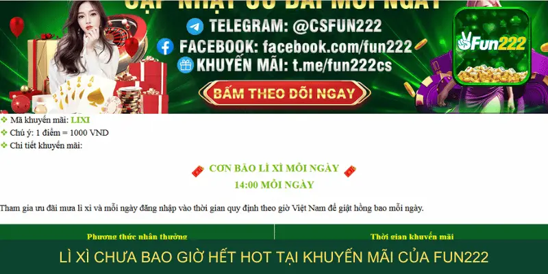 Lì xì chưa bao giờ hết hot tại khuyến mãi của FUN222