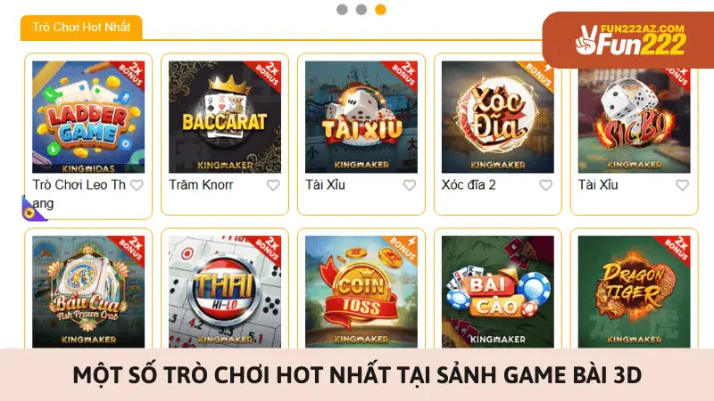 Một số trò chơi hot nhất tại sảnh game bài 3D