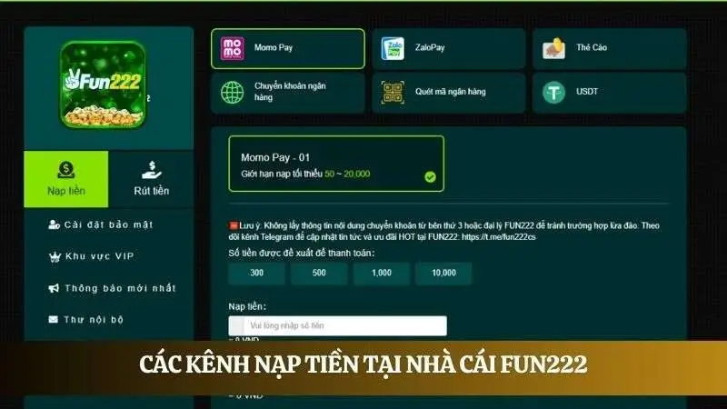 Quy định nạp tiền tại Fun222 chi tiết, rõ ràng, nhiều kênh thanh toán