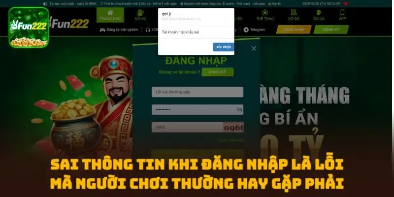 Sai thông tin khi đăng nhập là lỗi mà người chơi thường hay gặp phải