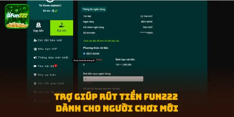 Trợ giúp rút tiền FUN222 dành cho người chơi mới