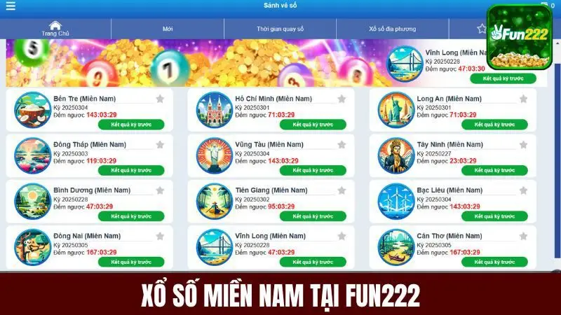 Các đài Xổ số miền Nam hiện có tại Fun222